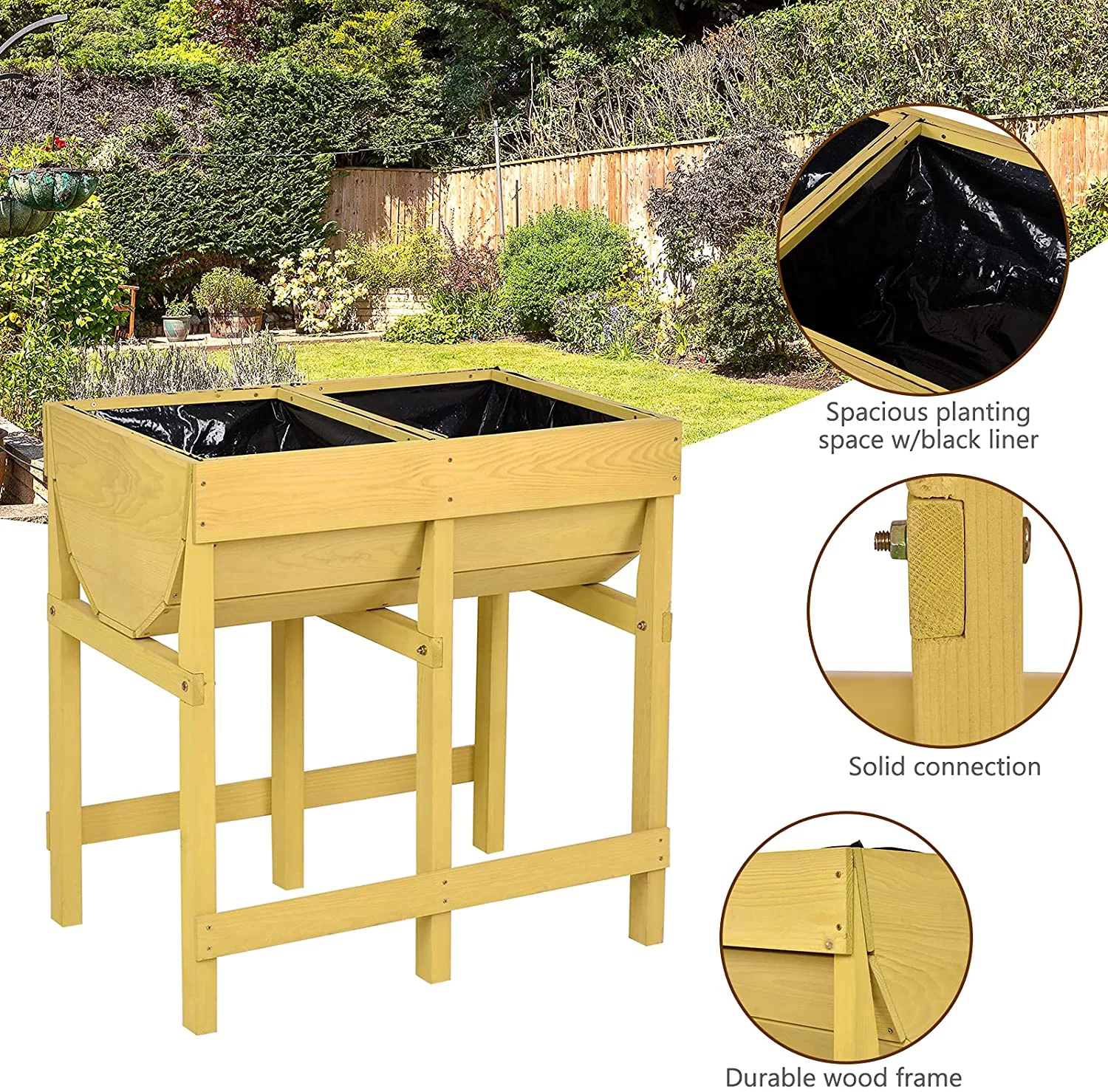 Raised Garden Bed, Elevated Wood Planter Box Stand, Planter Garden Grow Box Kit W/Legs for Vegetable Flower Herb, Outdoor Planter Box W/Shelf for Garden Patio Backyard Natural