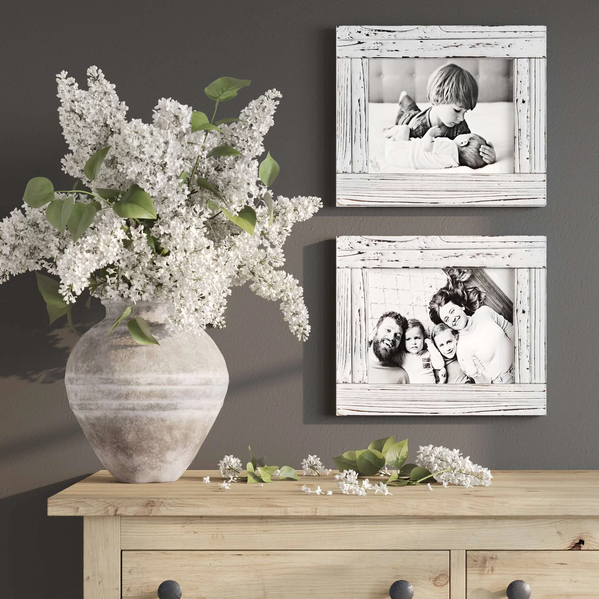 Barnyard Designs 8x10 Rustic Picture Frame Distressed Wood Picture Frame, Farmhouse Picture Frame, Rustic Frames, Tabletop Wall Hanging Farmhouse Frame, Rustic White, Set of 2