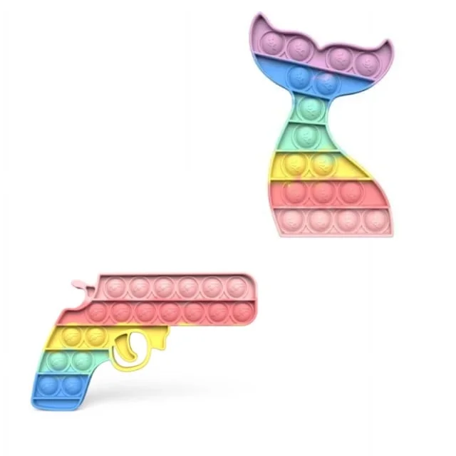 2 Pack Fidget Toys with Popping Sounds Gifts for Girls, Rainbow Unicorn Push Bubble Poppers Game Toy BPA-Free Silicone, Macaron Kitten Sensory Toys Anxiety Reliever