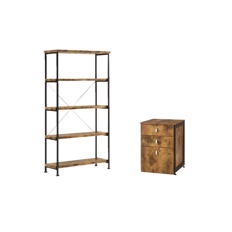 2 Piece Office Set with Bookcase and Filing Cabinet in Wood