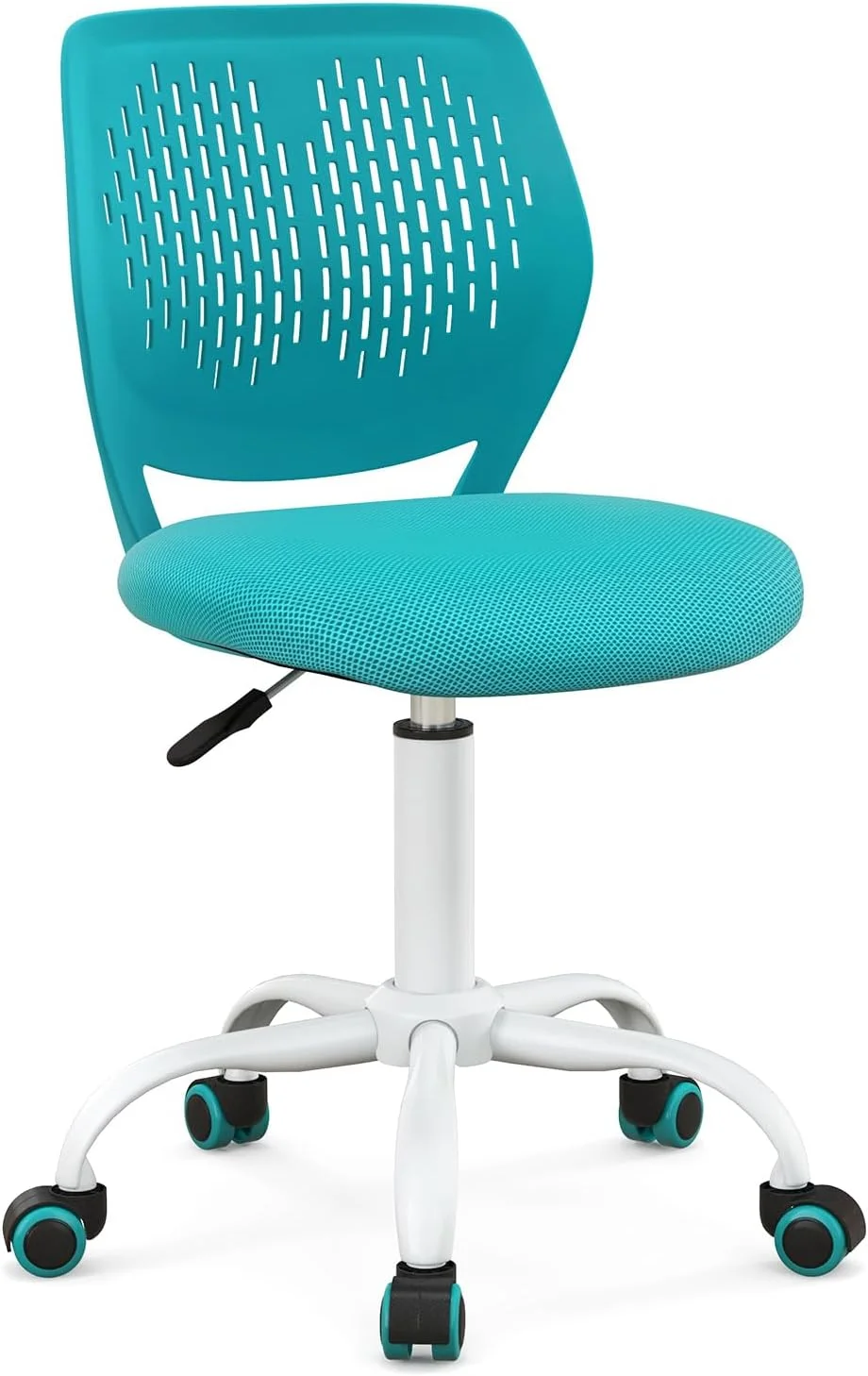 Kids Desk Chair, Children Armless Study Chair with Adjustable Height, Ergonomic Kids Office Chair with Wheels, Rolling Swivel Mesh Task Desk Chair for Girls Boys Teens, Turquoise