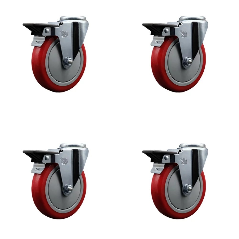 Polyurethane Swivel Bolt Hole Caster Set of 4 w/5