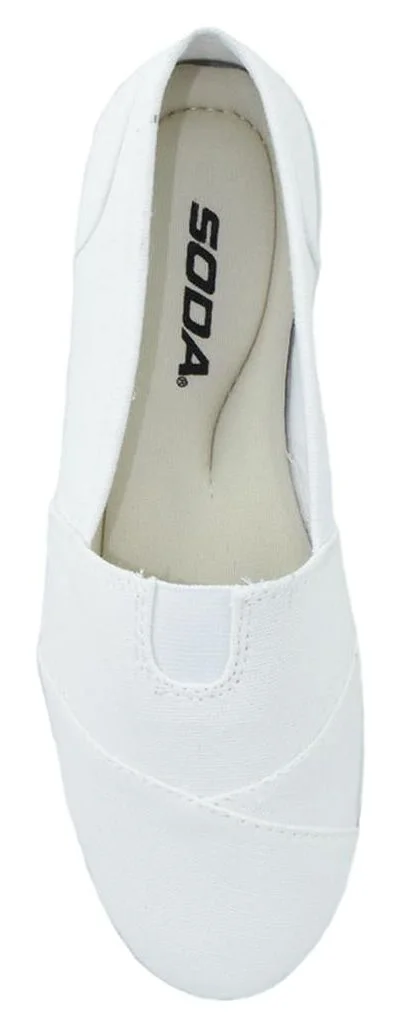 Soda Flat Women Shoes Linen Canvas Slip On Loafers Memory Foam Gel Insoles OBJI-S White 8