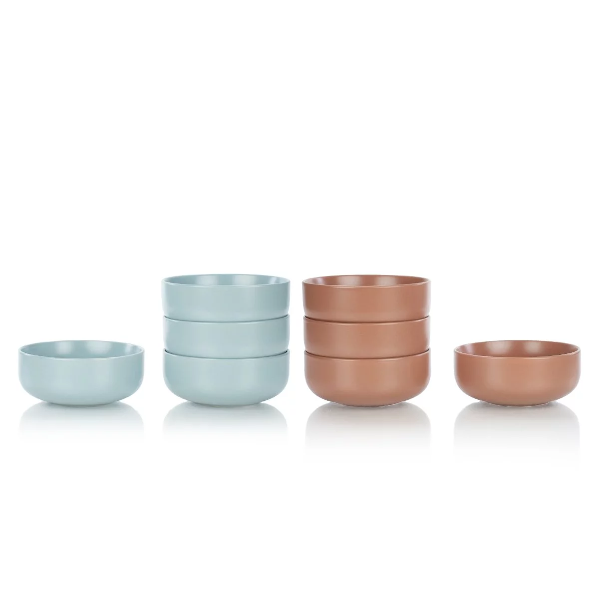 Everything Kitchens Modern Flat 8-Piece Bowl Set | Dusty Blue & Terracotta