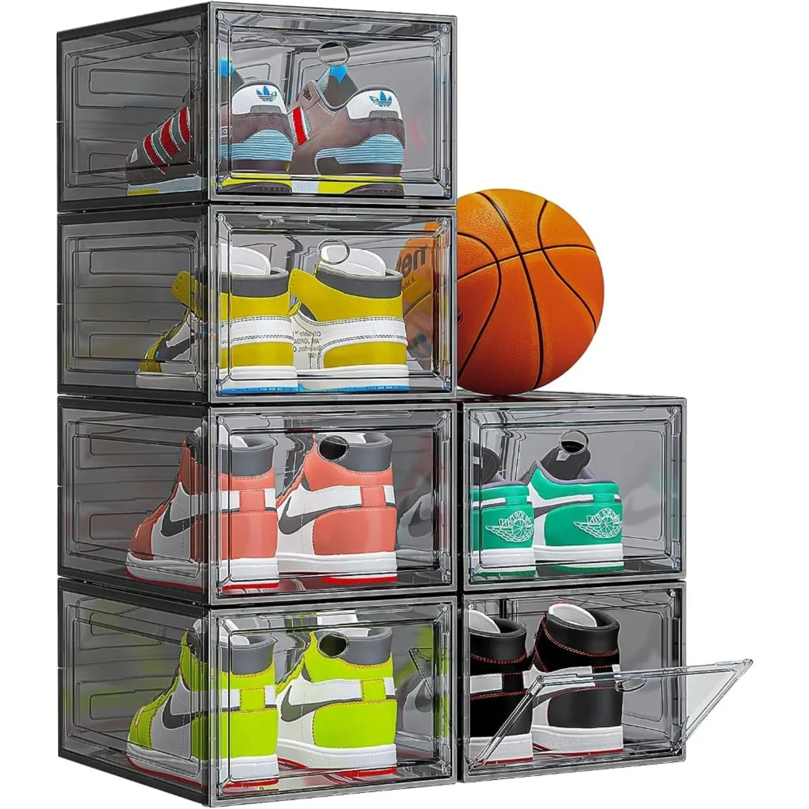 Thicken & Sturdy Clear Shoe Storage Organizer with Magnetic Door, Stackable Shoe Storage Boxes for Closet，Plastic Shoe Box