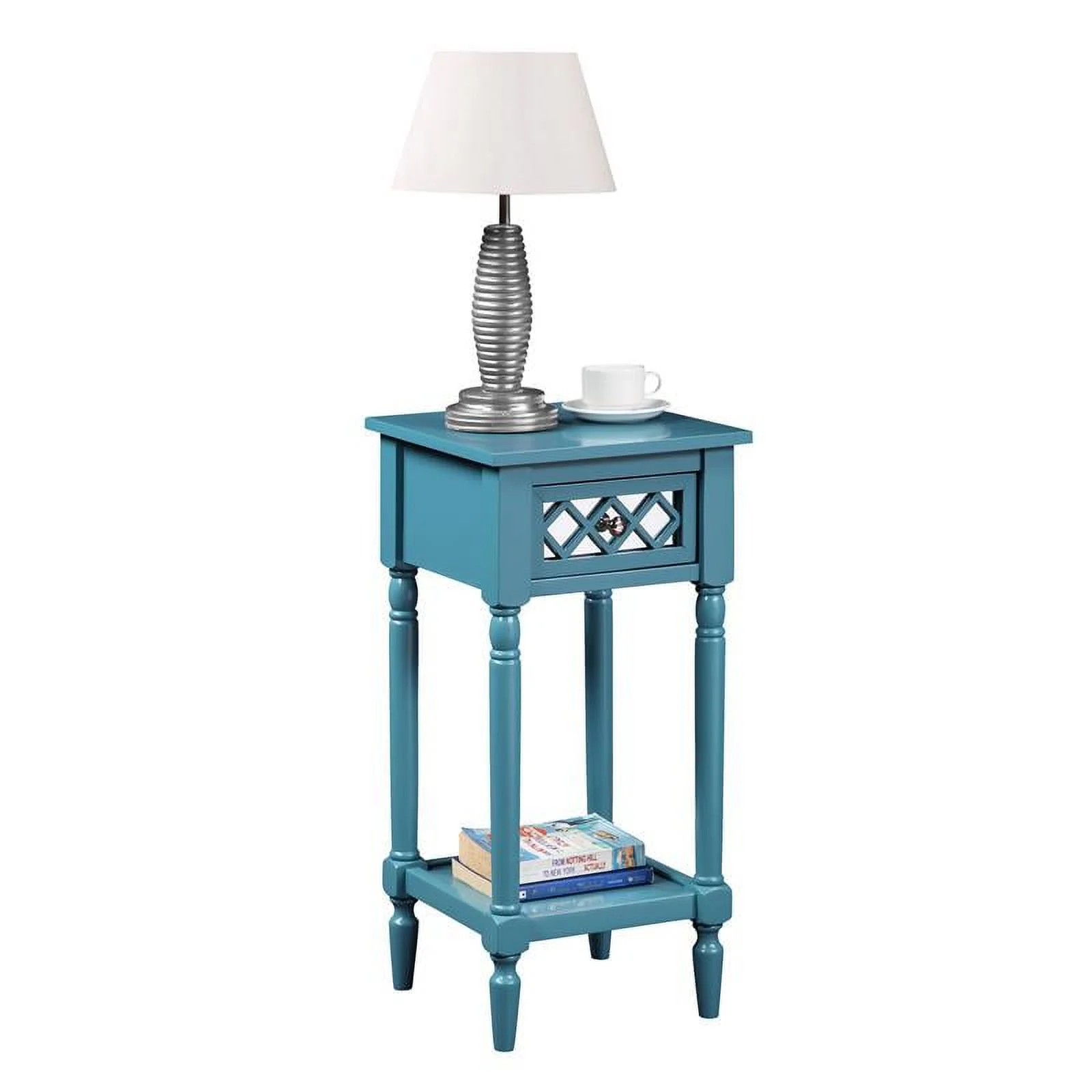 Pemberly Row Deluxe One-Drawer Accent Table with Shelf in Blue Wood