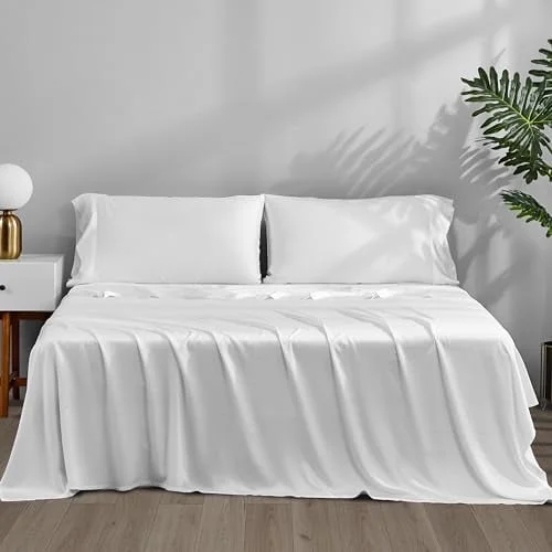 ACCURATEX Bamboo Sheets California King Size White - 100% Organic Bamboo Fiber Cooling Sheets for Cal King Size Bed, 4 Pieces Bed Sheets up to 16 inches Deep Pockect,Super Soft Breathable Sheet Set
