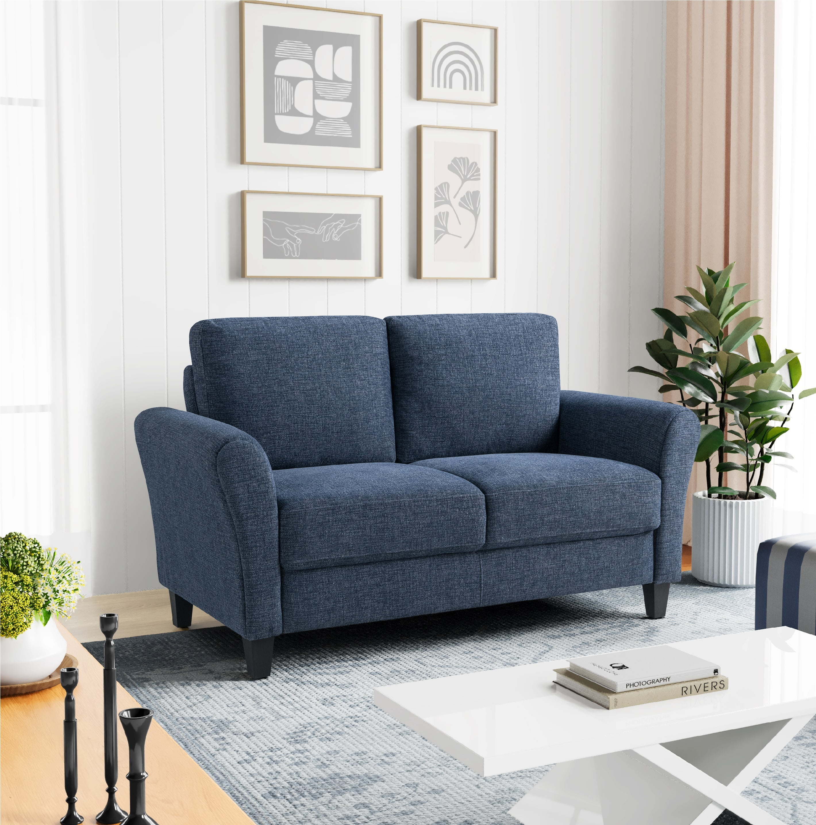 Lifestyle Solutions Alexa Loveseat with Rolled Arms, Blue Fabric