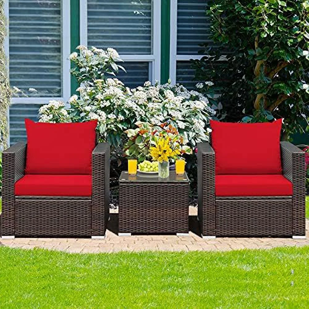 xrboomlife 3 Pieces Patio  Set PE Rattan Wicker Sofa Set with Cushions and Coffee Table Outdoor Patio Conversation Set for Garden Poolside Balcony