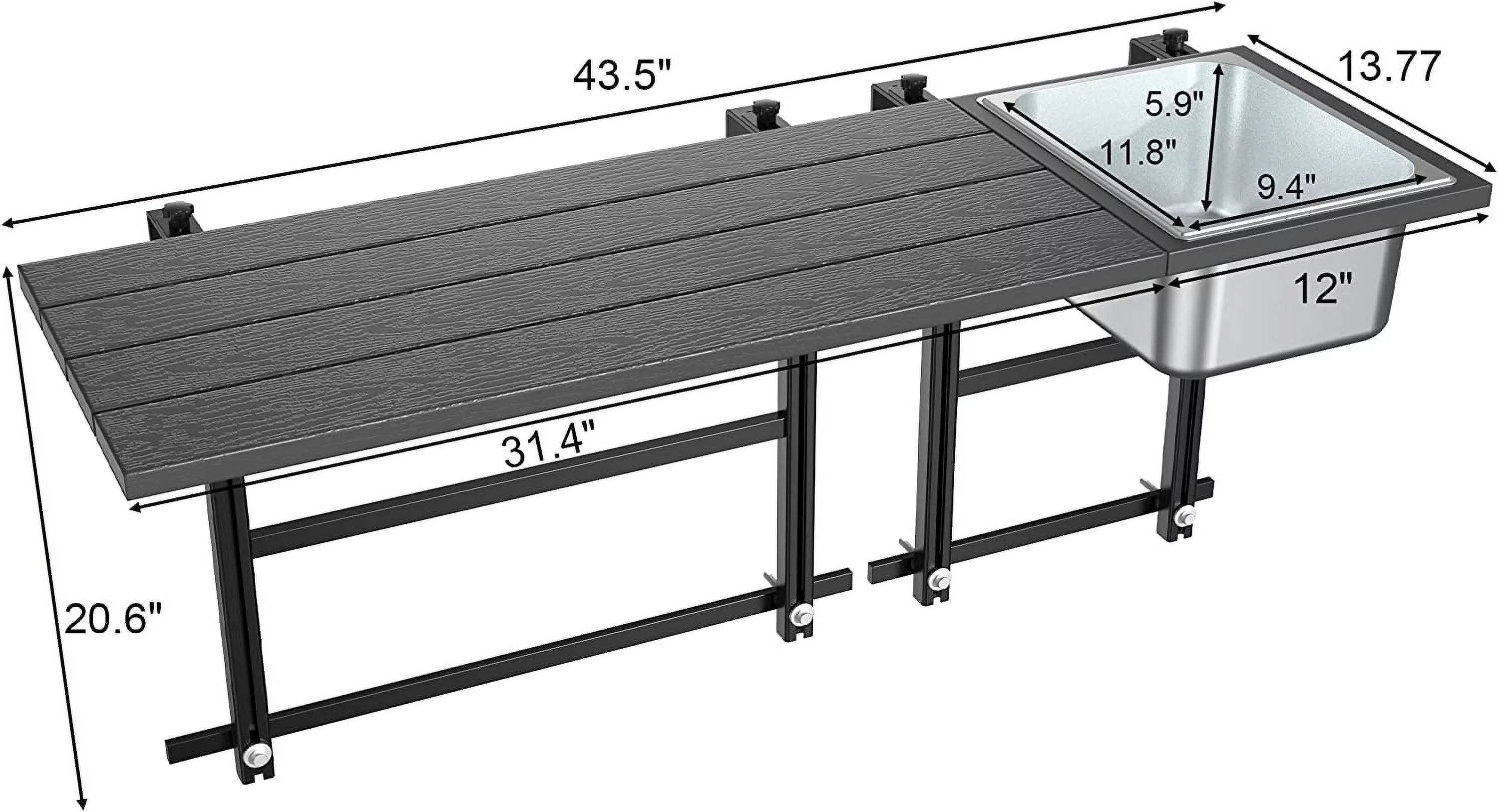 Upgraded Balcony Table Outdoor S Bar Table with Durable Composite Tabletop Aluminum Alloy Frame Hanging S Adjustable with Removable Ice Bucket, Easy Assembly (10Mins),43.5