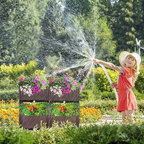 Elevated Planters Raised Garden Beds Plastic, Vegetables Plant Raised Bed Kits, Herbs Flowers Growing Box Container with Legs & Drainage Holes for Garden Patio Balcony Restaurant, Brown (2 Packs)