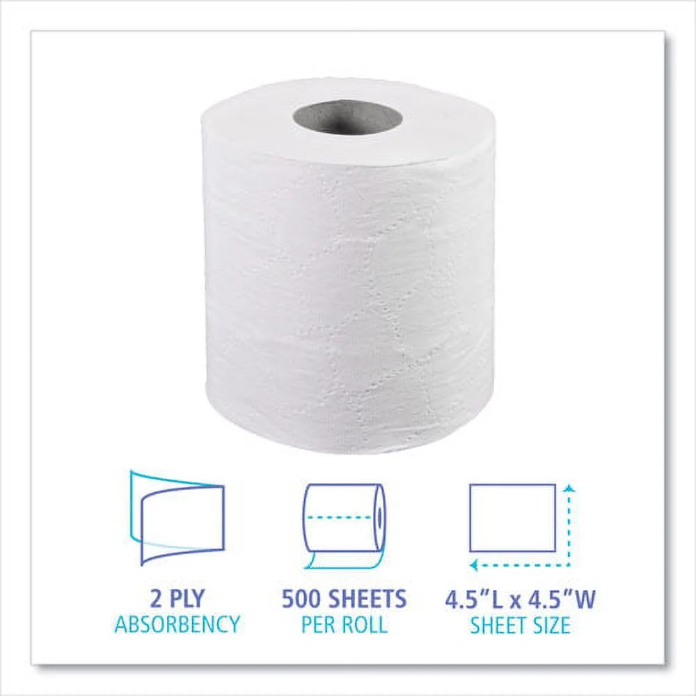 Two-Ply Toilet Tissue, Septic Safe, White, 4 1/2 X 4 1/2, 500 Sheets/roll, 96 Rolls/carton | Bundle of 10 Cartons