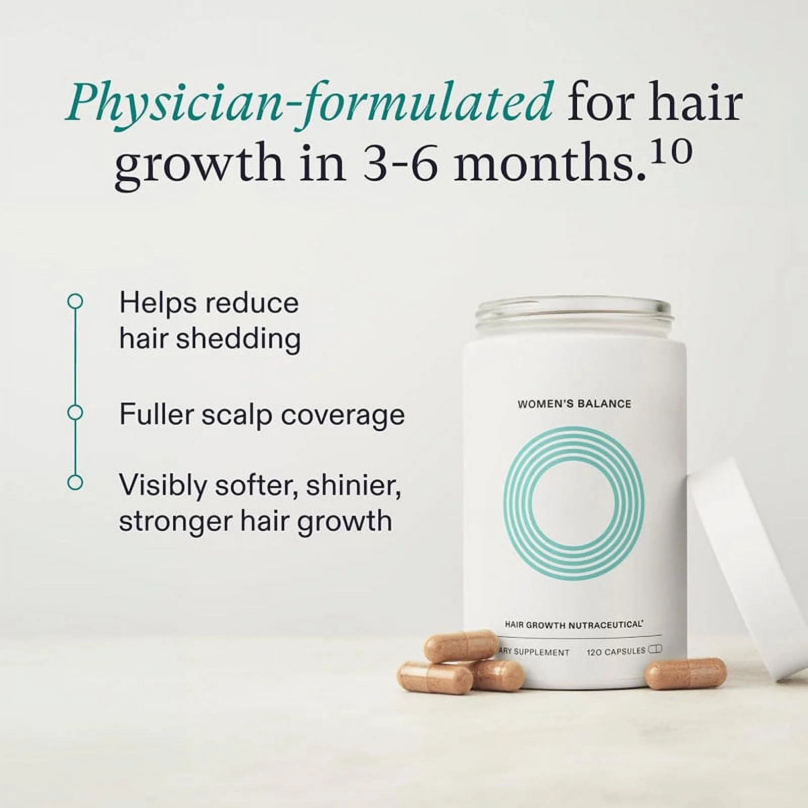 Women's Balance Hair Growth Supplements, Ages 45 and Up, Clinically Proven for Visibly Thicker Hair and Scalp Coverage, Dermatologist Recommended - 1 Month Supply