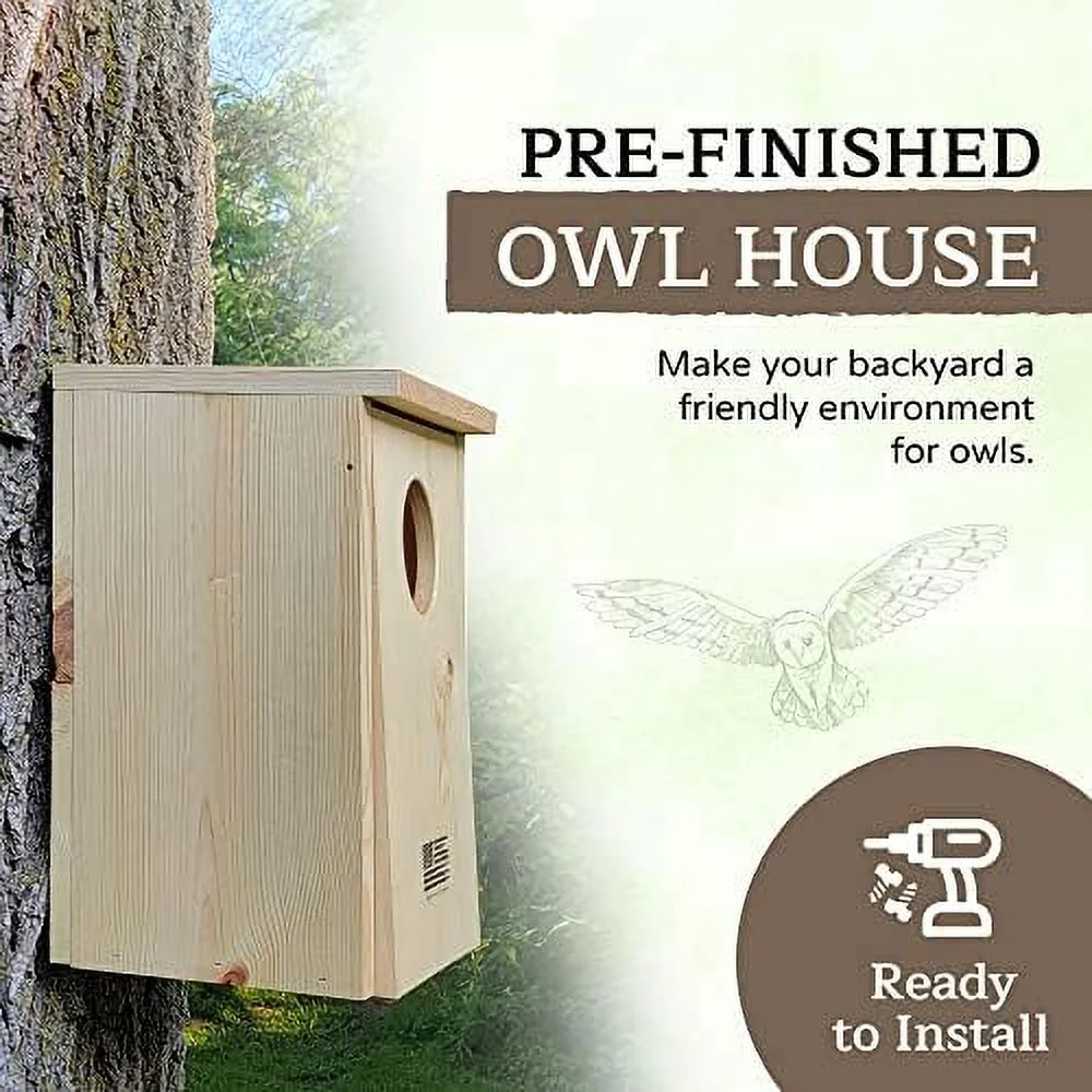 Made In USA, Wood Owl House With Oval Opening, Kestrel Houses For Outside, Easy-To-Install Nesting Boxes For Screech Owl, Boreal Owl, Northern Saw Whet Owls, American Kestrels -