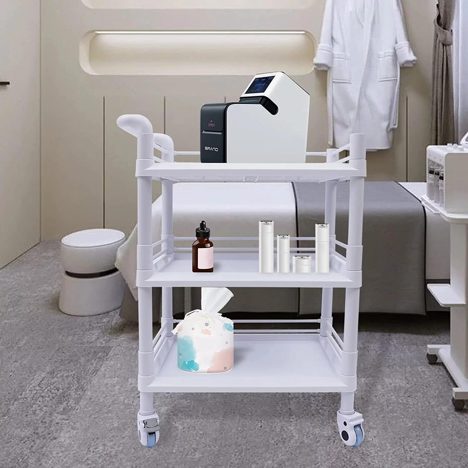 Miumaeov 3 Tier Medical Trolley Dental Lab Salon Mobile Rolling Cart High Quality ABS