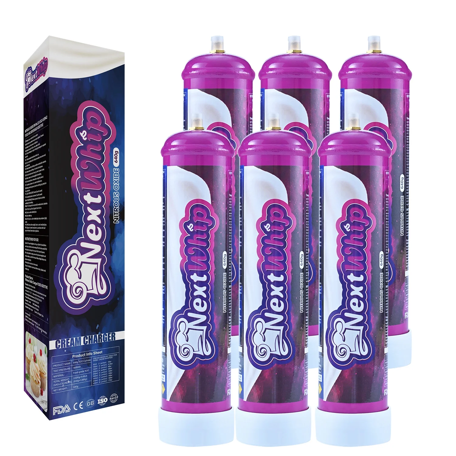 NextWhip Whipped Cream Charger 640g Food-grade N2O Cylinder 6 X Tank