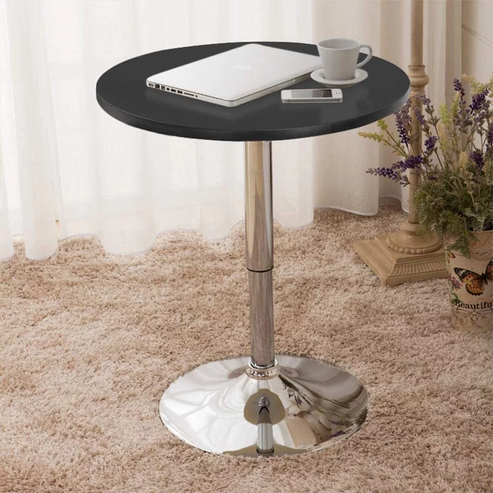 Adjustable Round Pub Table Counter Bar Height MDF Top Table 360 Degree Swivel Bar Tables Tall Cocktail Tables Bistro Table, Black