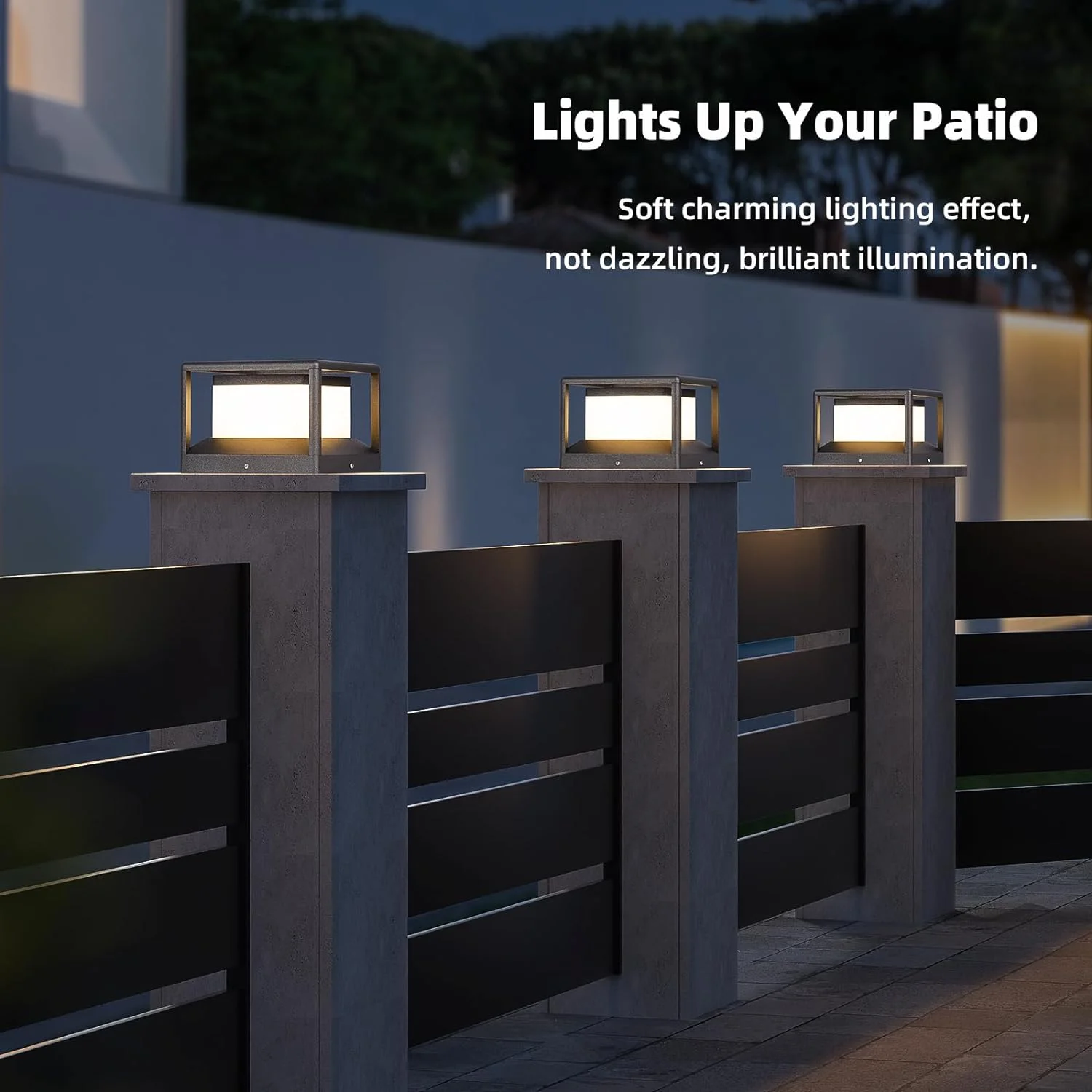 LIANMEI Solar Modern Post Light, Solar Post Cap Light Outdoor Fence Deck Column Lamp 3000K Luxury Landscape Pillar Lighting for Porch Flat Surface Patio Garden Decoration with IP65 Waterproof