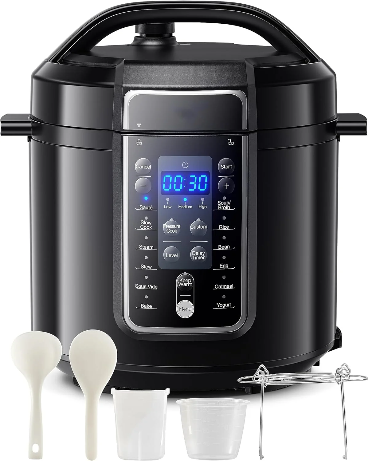 9-in-1 Electric Pressure Cooker 14 Presets Instant Multi Cooker Olla de Presion Non-Stick Pot Yogurt Maker Rice Cooker Slow Cooker Sauté Steamer 6 Quarts Black, Aluminum