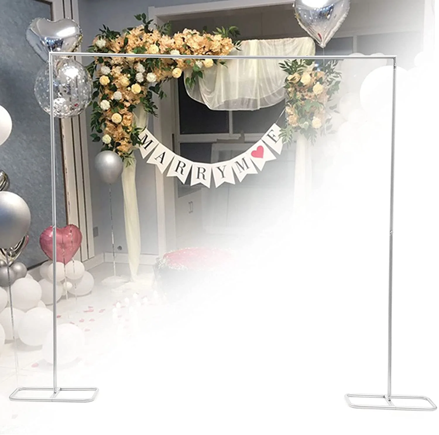 Miumaeov Metal Square Arch Kit, Wedding Arch Arbor, 2x2.1m Garden Arbor Entrance Arch Wedding Arch Stand for Wedding Birthday Party Supplies Decorations (White)