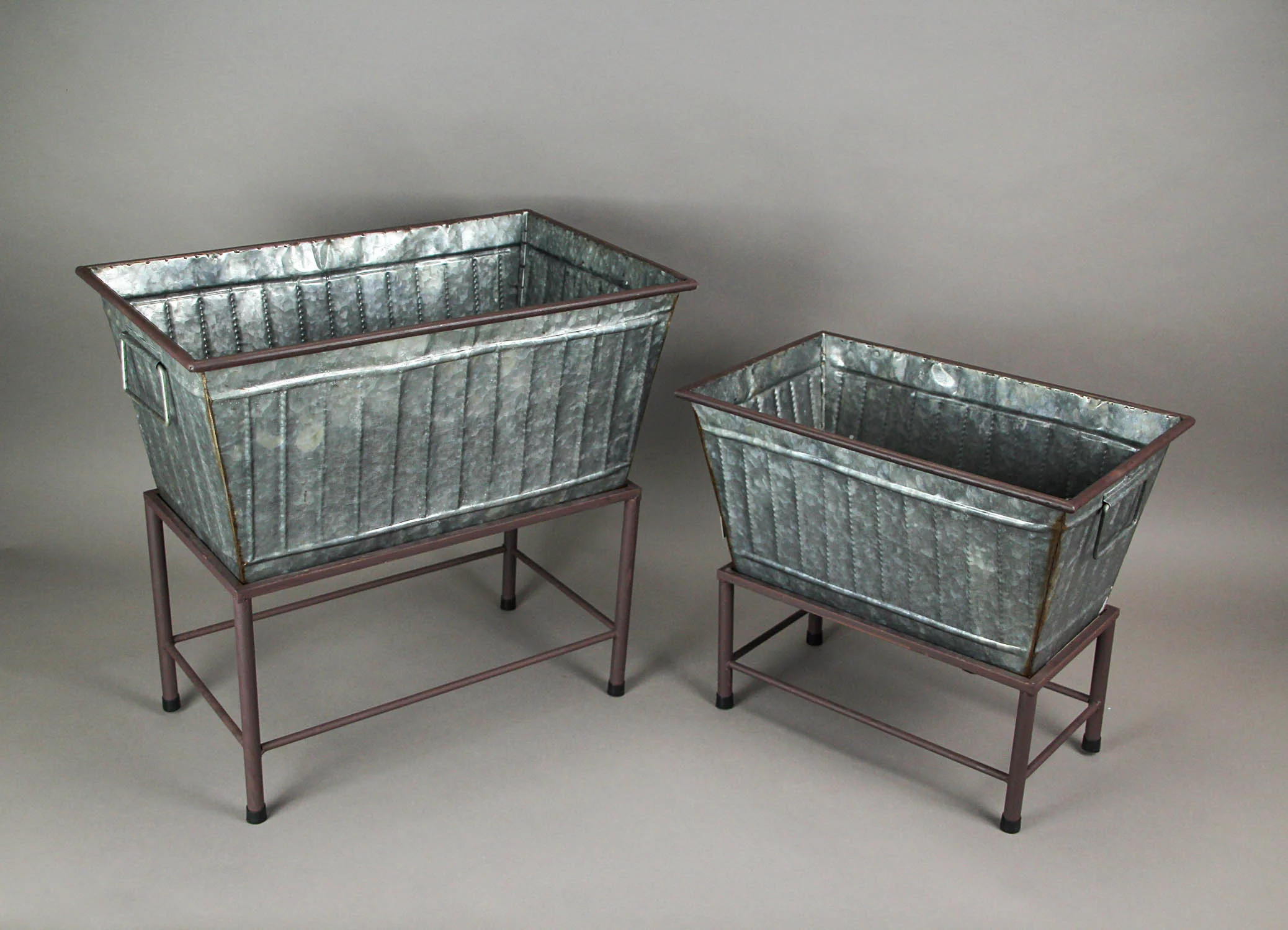 A&B Home Zeckos Galvanized Gray Metal Rectangle Tub Planters on Stand Set of 2