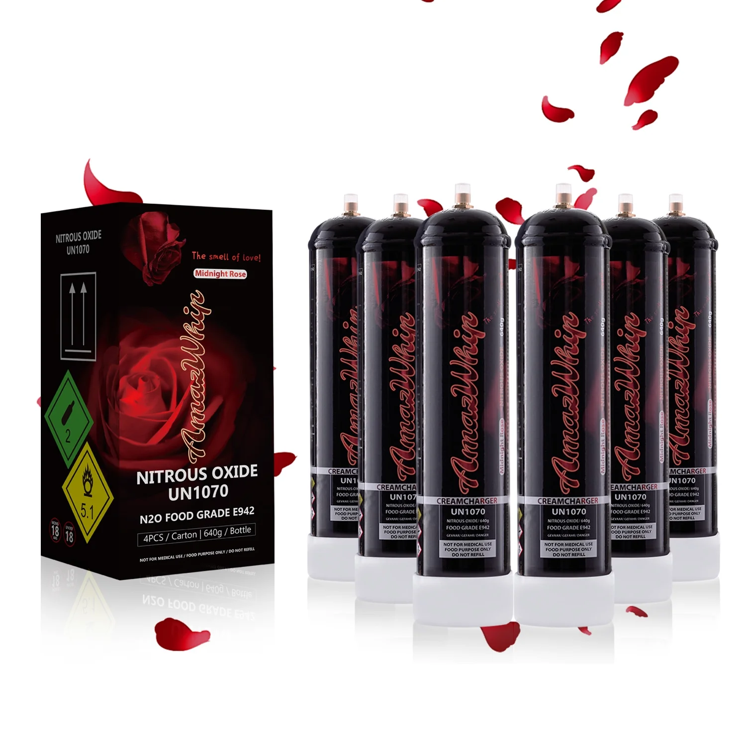 AmazWhip 0.95liters Whipped Cream Chargers, 640g Rose Flavor Whip Cream Charger Cylinder (Midnight Rose, 6 cylinders)