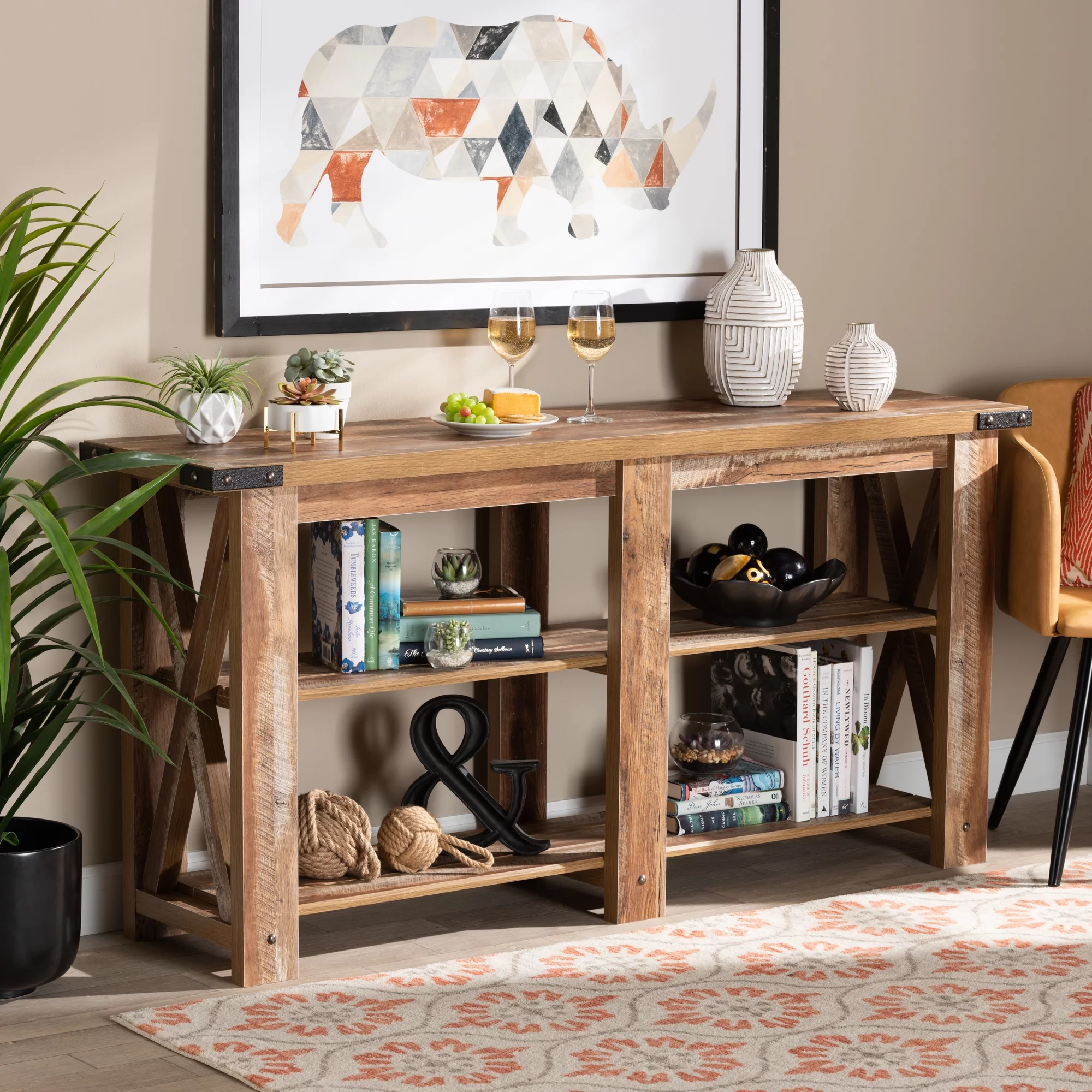 Baxton Studio Angelo Modern MDF Console Table, Rustic Oak Brown