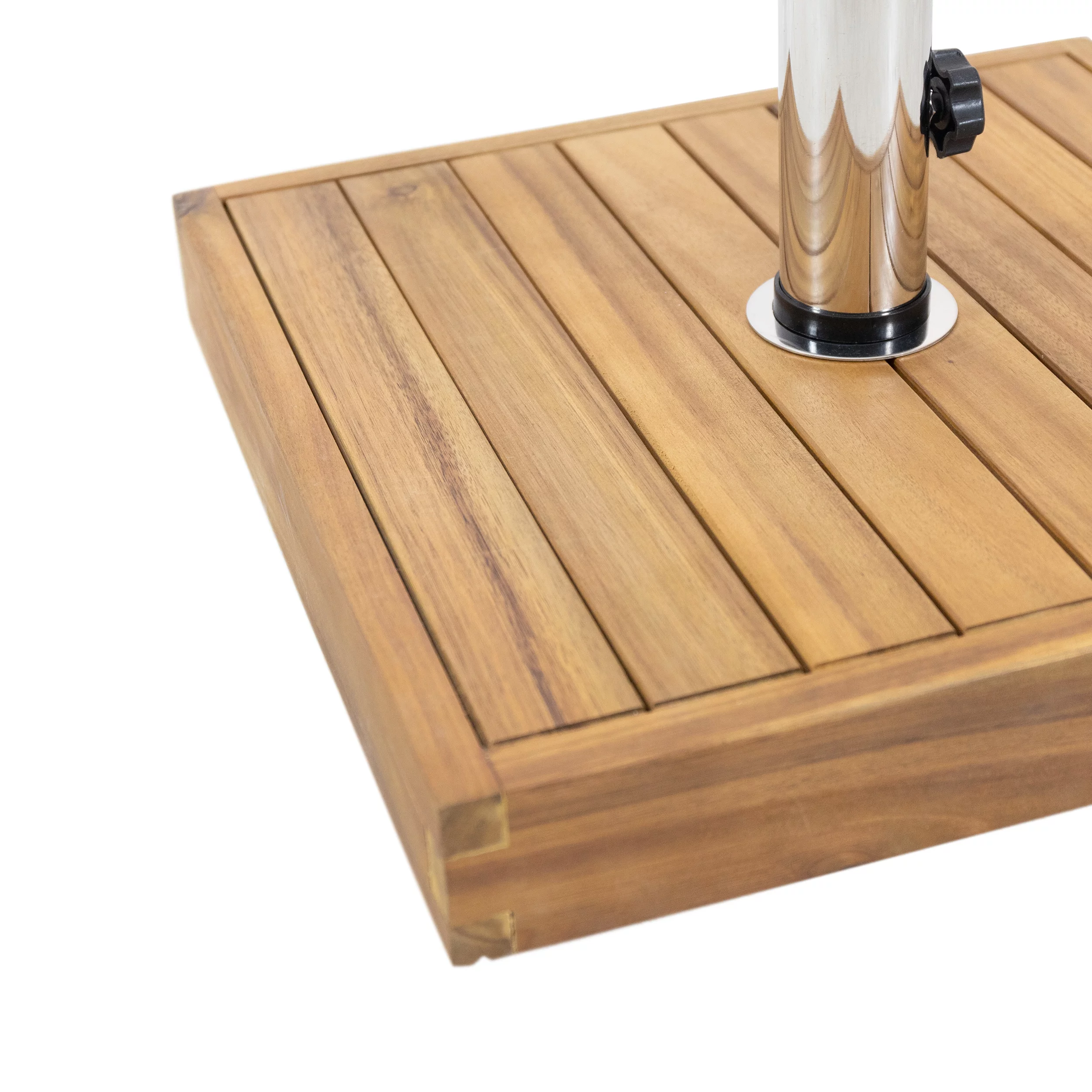 GDF Studio Bucy Outdoor 44lb Acacia Wood Square Umbrella Base with Stainless Steel Tube, Teak