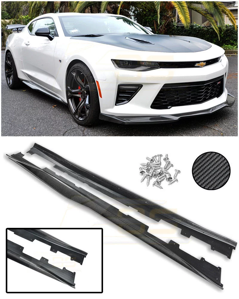 Replacement For 2016-2018 Chevrolet Camaro SS & RS | ZL1 Style Side Skirts Rocker Panel Extension Pair (Carbon Fiber)&nbsp;