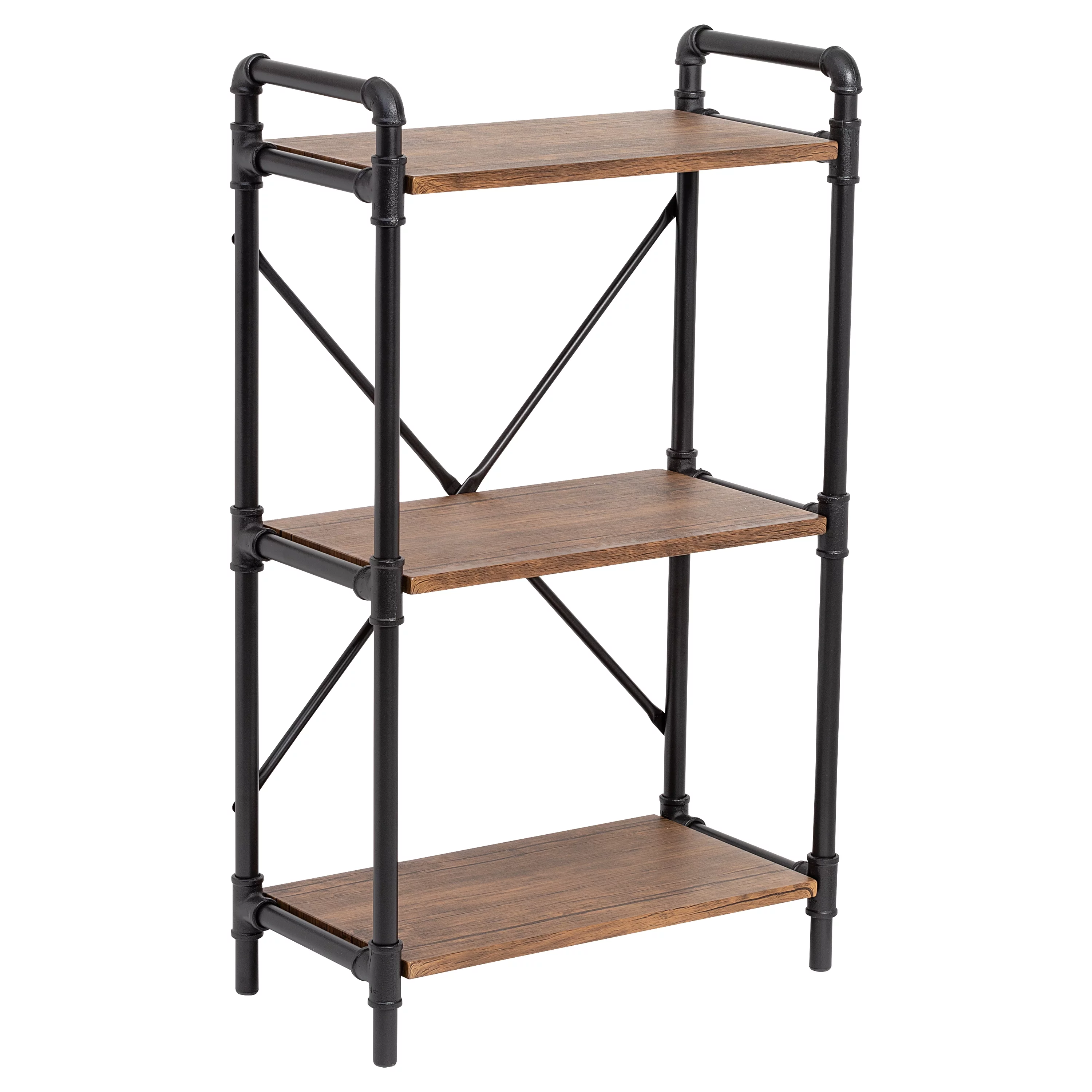 Honey-Can-Do Steel and Wood 3-Shelves Bookcase, Black/Rustic Brown