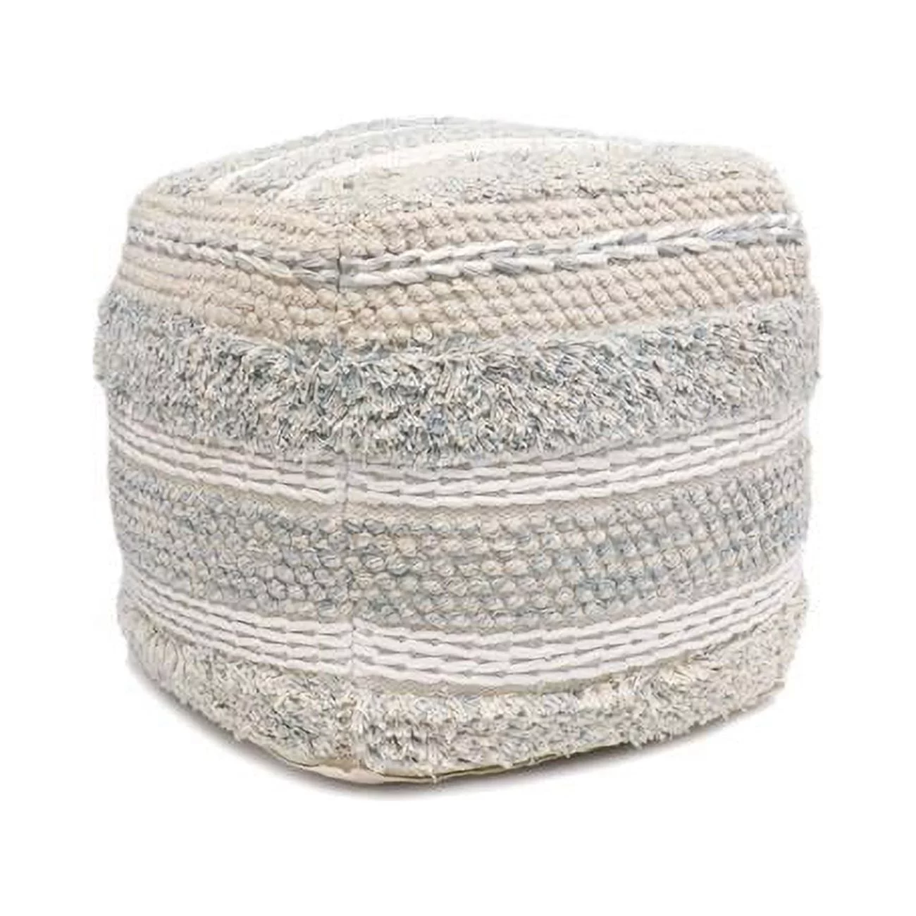 Grand Canyon Shag Cotton Pouf - Beige - 17.75 x 17.75 x 17.75 in.