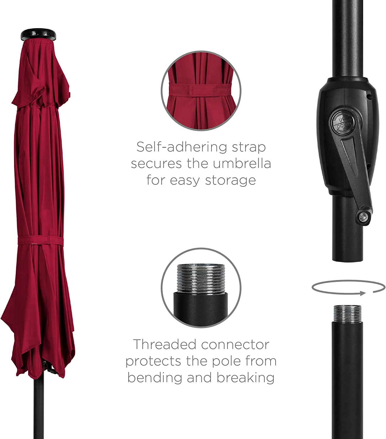10ft Solar LED Offset Hanging Patio Umbrella - Tilt Adjustment, 8 Ribs, Burgundy