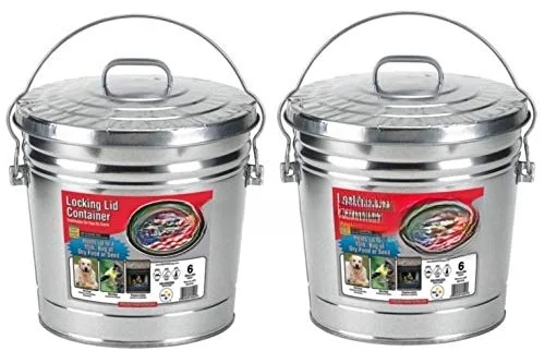 6 Gallon Rust-Proof Steel Locking Lid Trash Can(6 gal) Made in USA (Тwo Рack)
