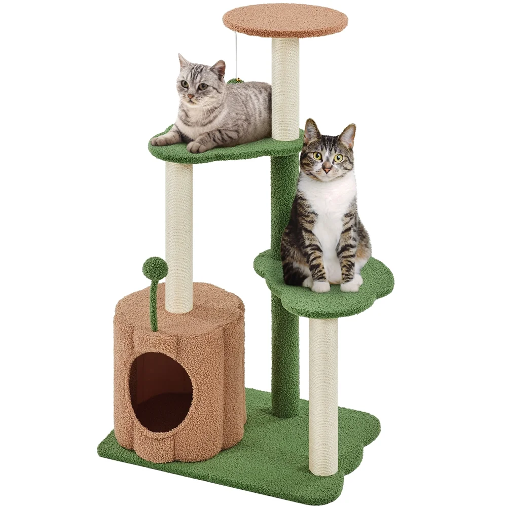 Yaheetech 42'' H Cat Tree Tower with Natural Sisal Scratching Posts, Green/Brown
