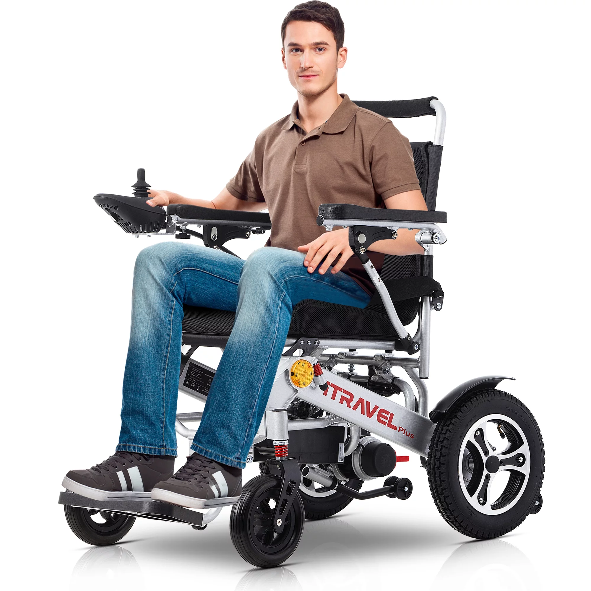 Foldable Electric Wheelchairs, HSUNNS Mobility Powered Wheelchair for Seniors, with 16in Wide Seat | 15 Miles | 20Ah Battery Capacity | 300lbs Weight Capacity | 12'' Pneumatic Tires for All Terrain