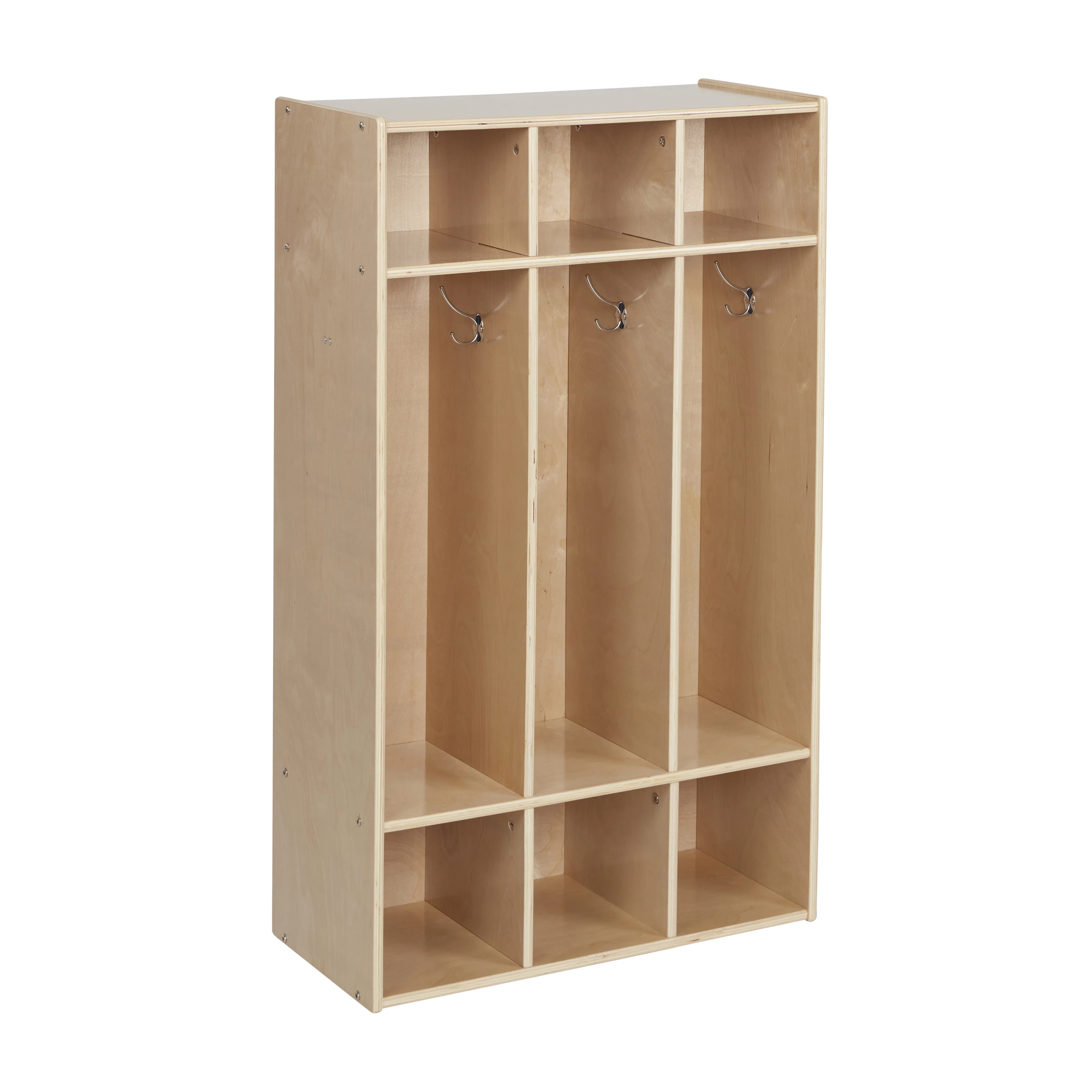 ECR4Kids Streamline 3-Section Coat Locker, Natural