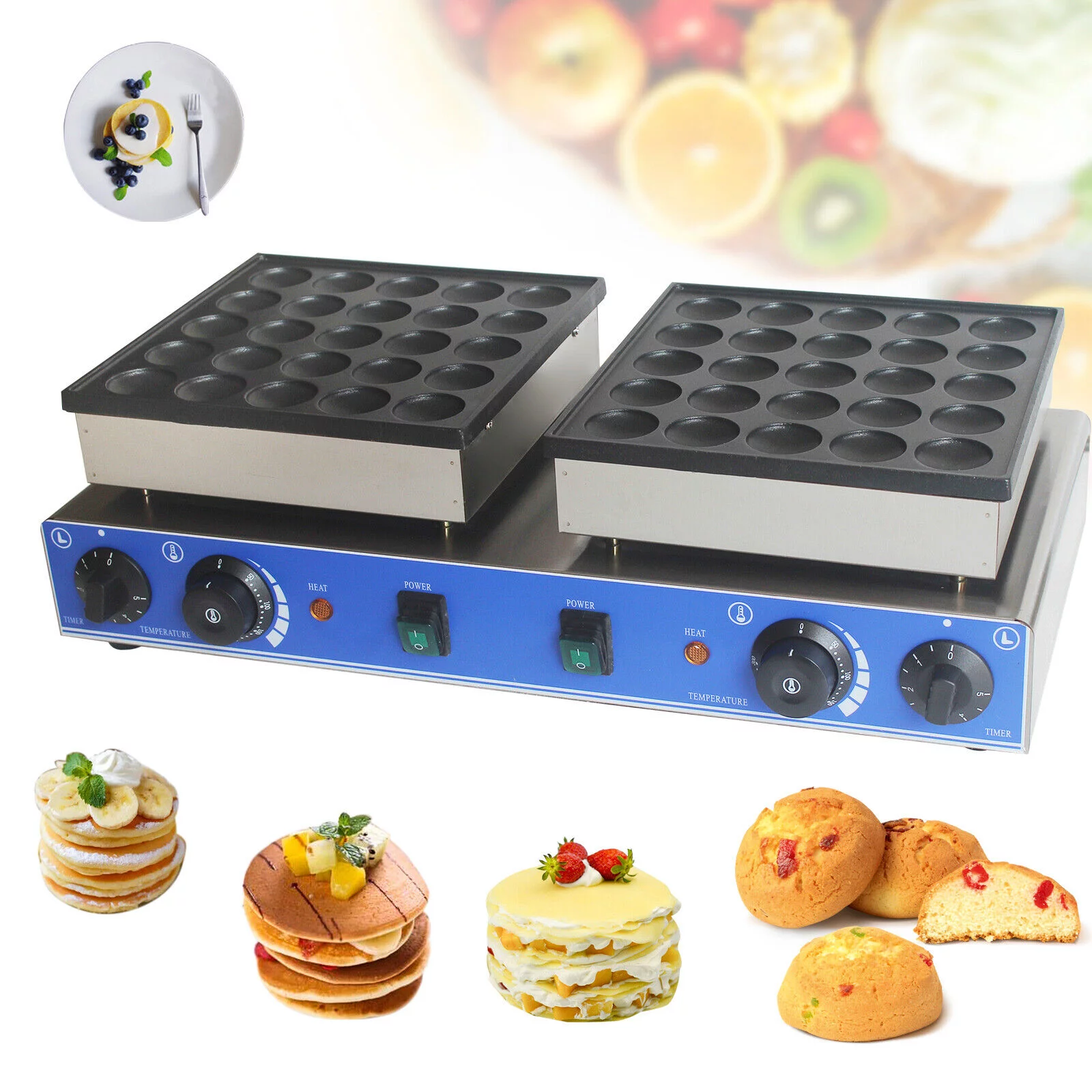 Miumaeov Commercial Waffle Maker Machine 50pcs 1.8'' Mini Dutch Pancakes Maker Nonstick Electric Waffle Baker