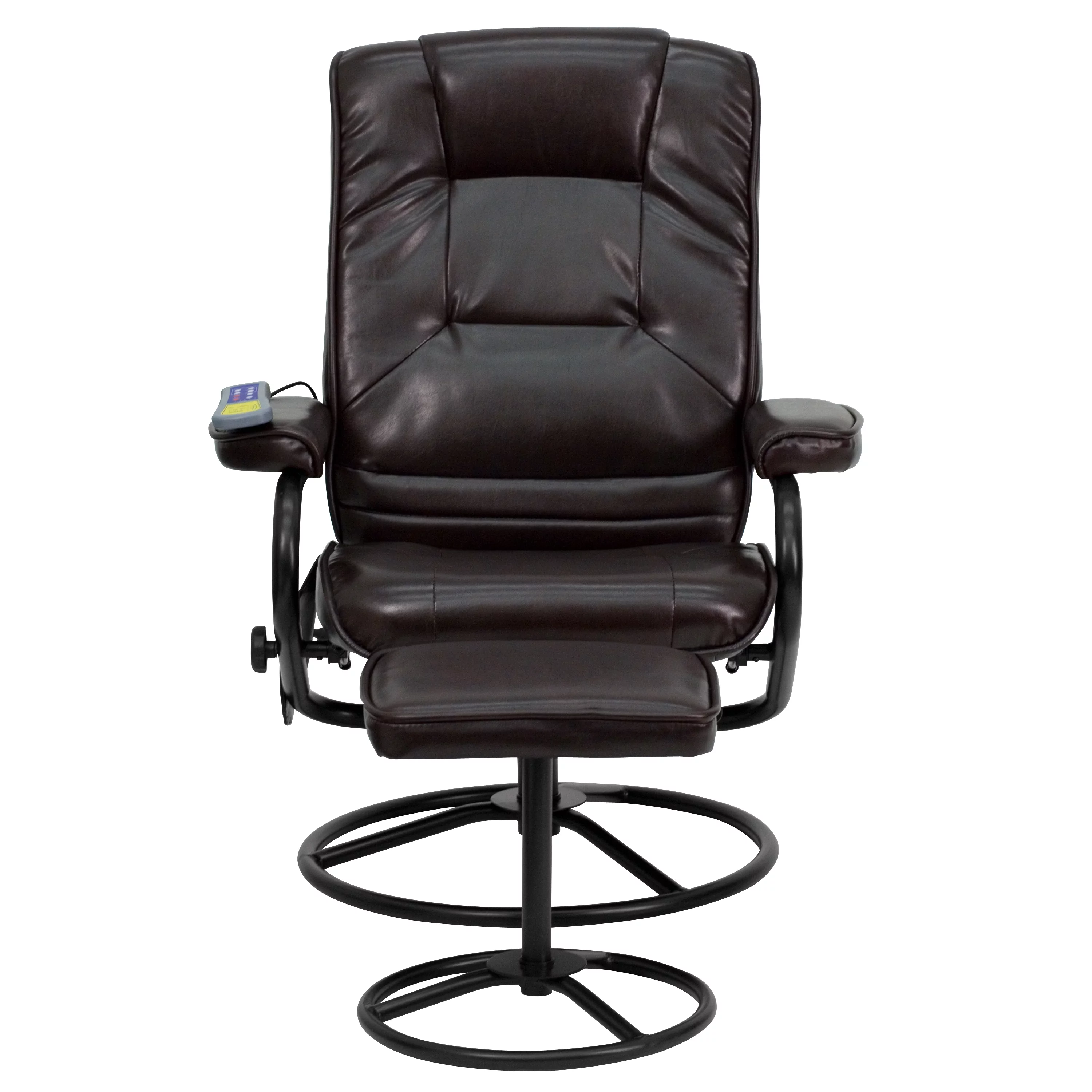 Flash Furniture Massaging Multi-Position Recliner and Ottoman with Metal Bases in Brown LeatherSoft
