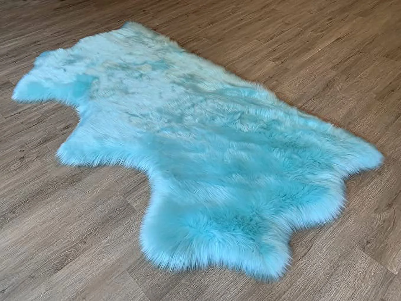 Lambzy area rug fur shag faux sheepskin Rectangular fluffy floor rugs, bedroom rug, 3’x6” inch, Blue