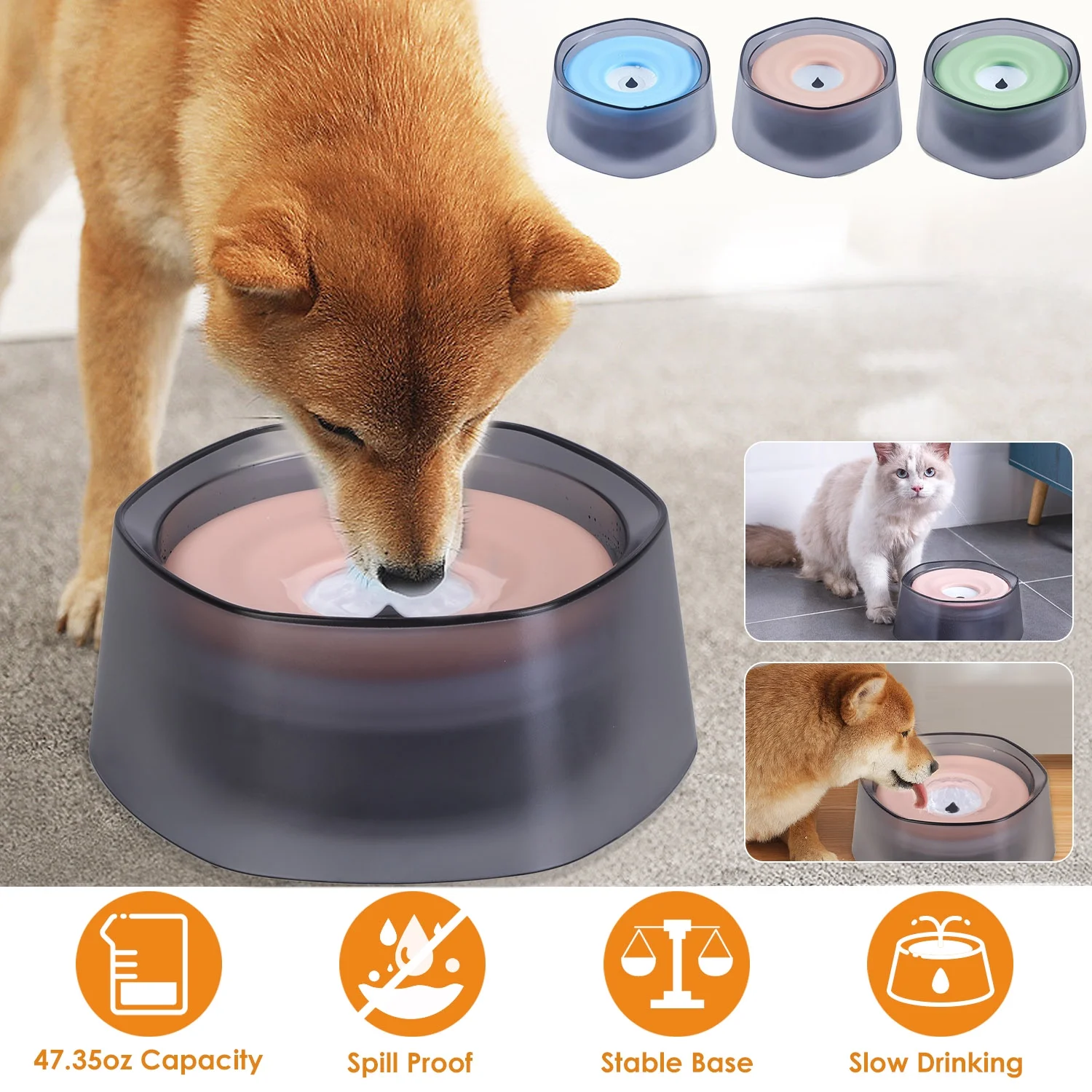 No Spill Large Capacity 50oz Pet Dog Water Bowl iMounTEK Slow Water Feeder Pet Water Dispenser for Dogs and Cats