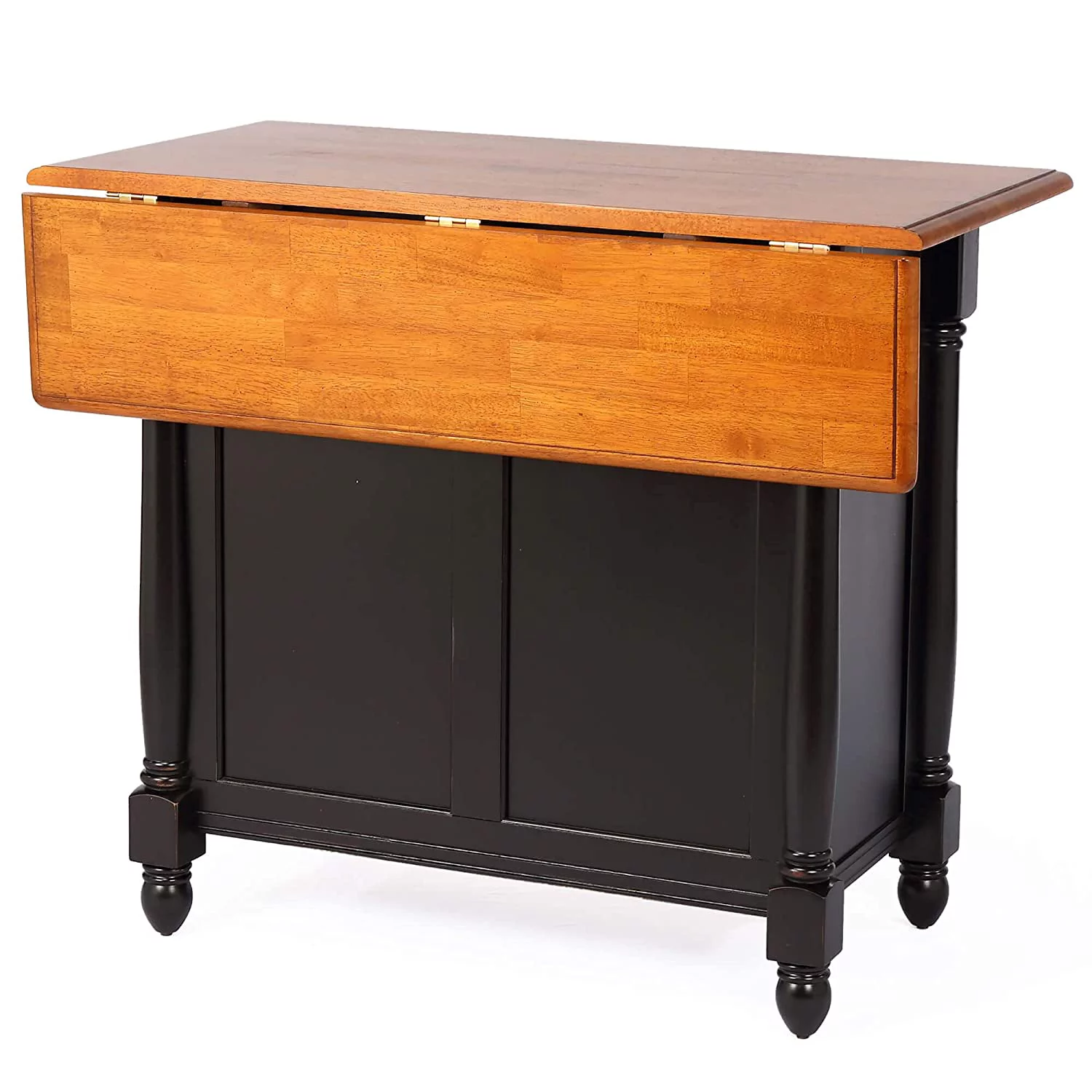 Sunset Trading Antique Black Kitchen Island with Cherry Drop Leaf Top