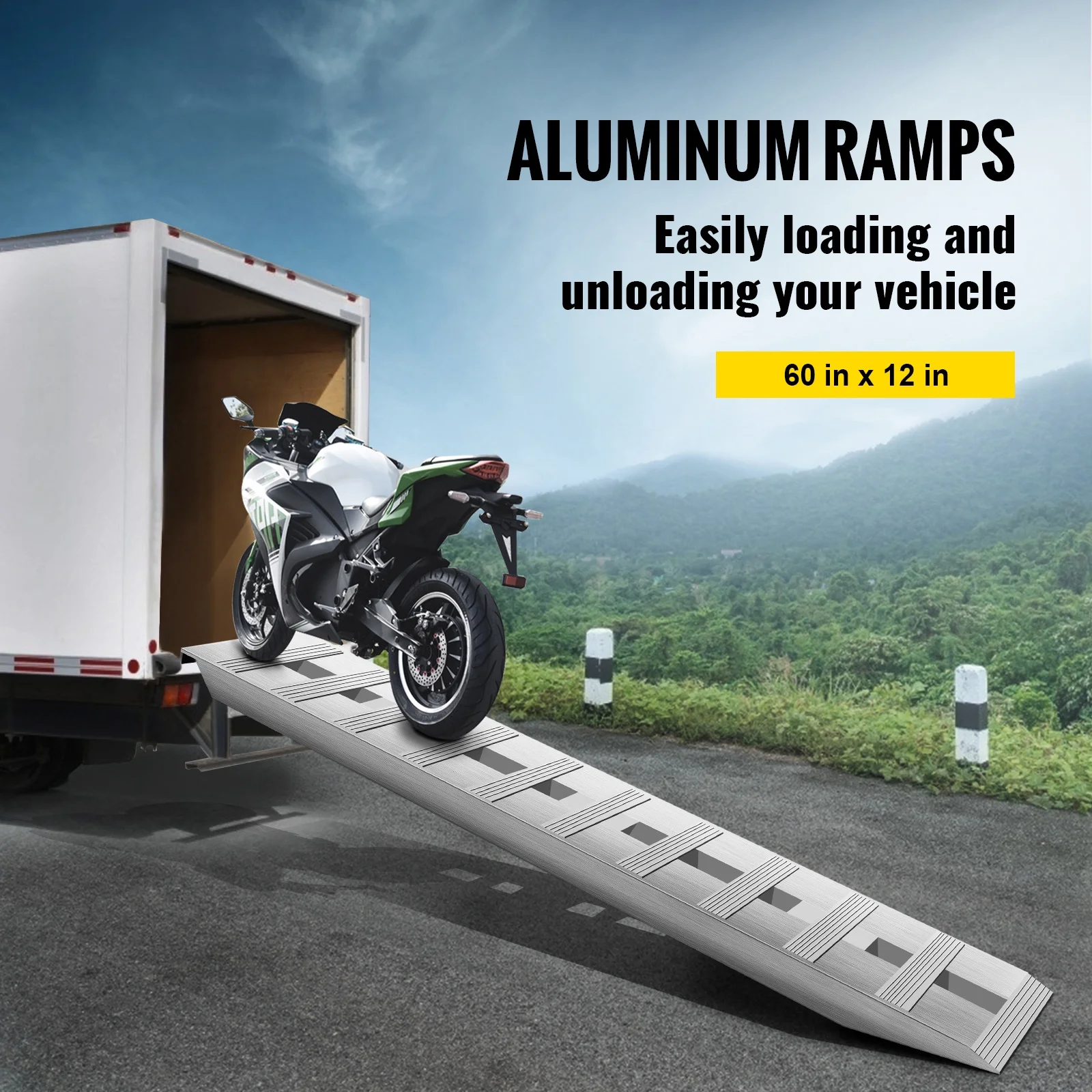 SKYSHALO 60x12 Inch Aluminum Ramps 6000LBS 1 Pair 2 Ramps Capacity Car Trailer Truck ATV Ramps