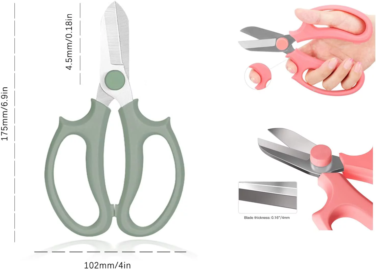 Leize Garden Flower Scissors, Premium Thickened Stainless Steel Floral Shears, Strong Pruner for Flowers, Branches and Leaves