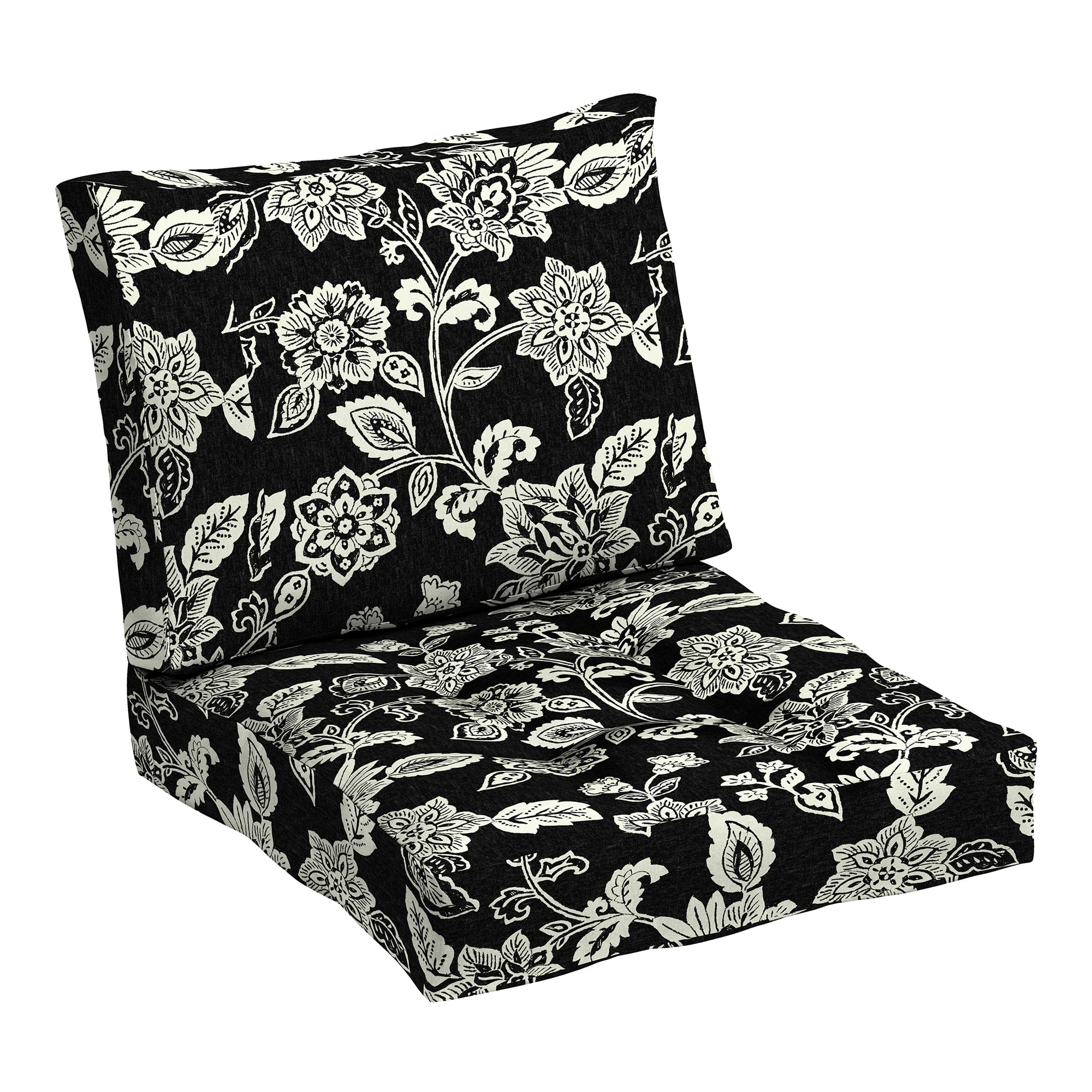 Arden Selections Outdoor Plush Modern Tufted Blowfill Deep Seat Set, 24 x 24, Water Repellent, Fade Resistant, Deep Seat Bottom and Back Cushion for Chair and Sofa 24 x 24, Ashland Black Jacobean