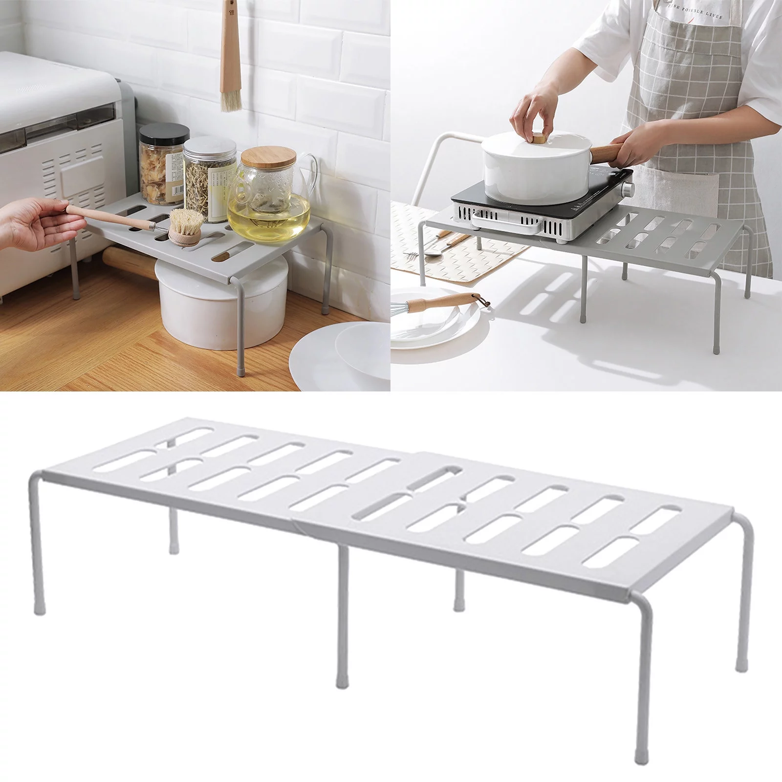Small Stainless Sink Dish Drainer Expandable Stackable Kitchen Cabinet Shelf Organizer Storage Space Saving Cupboard Plate Dish Counter & Pantry Organizer Gifts For Women Birthday Unique