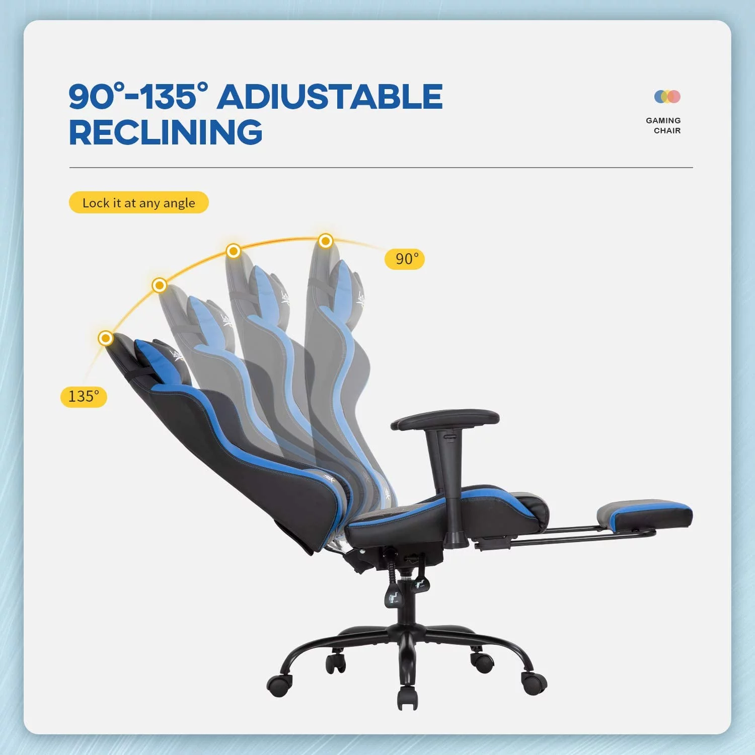 Gaming Chair Office Chair Computer Chair with Lumbar Support Headrest Footrest 2D Armrest Task Rolling Swivel Ergonomic E-Sports Adjustable Racing Desk Chair for Men Adults(Blue)