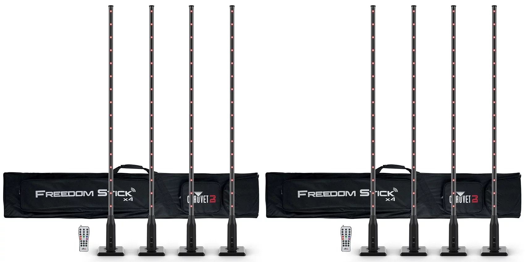 (2) Chauvet DJ Freedom Stick X4 (8) Wireless Battery RF DMX Light Sticks+Remote