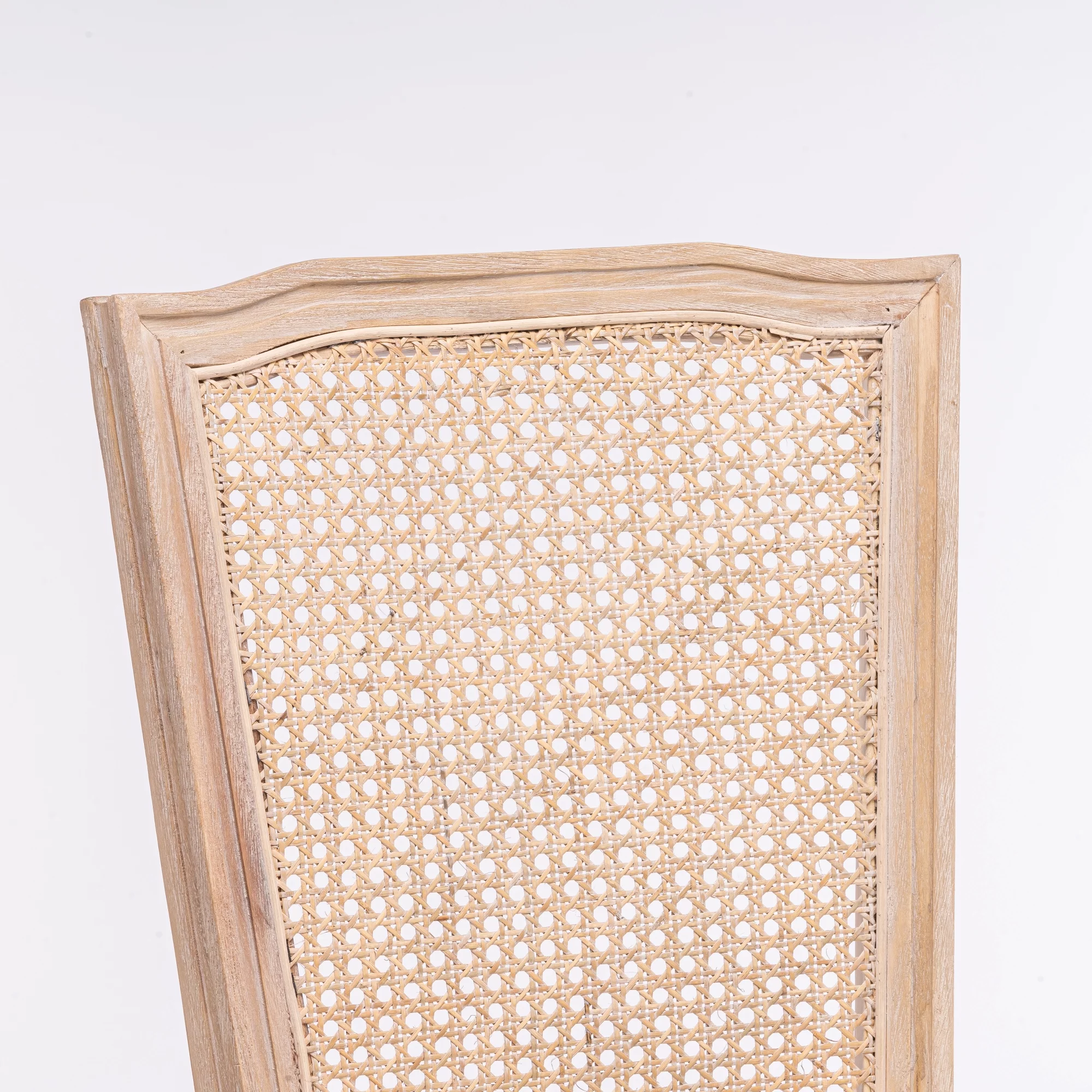 French Style Solid Wood Frame Antique Painting Linen Fabric Square Rattan Back Dining Chair,Set of 2,Cream