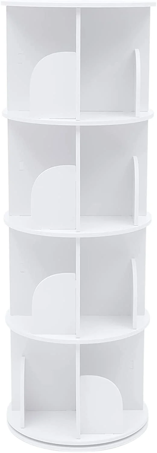 Bookcase 360° Rotating Bookshelf Floor Standing Organizer Storage Shelf Display Rack for Living Room Study Room Bedroom Home Office (White 4 Tiers)