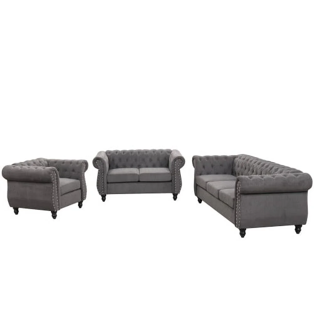 JHOOTUUO 39” modern sofa Dutch plush upholstered sofa  solid wood legs  buttoned tufted backrest  gray